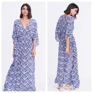 Anthropologie Marie Cinched Kaftan in Blue Lotus Print, Size M/L, NWT
